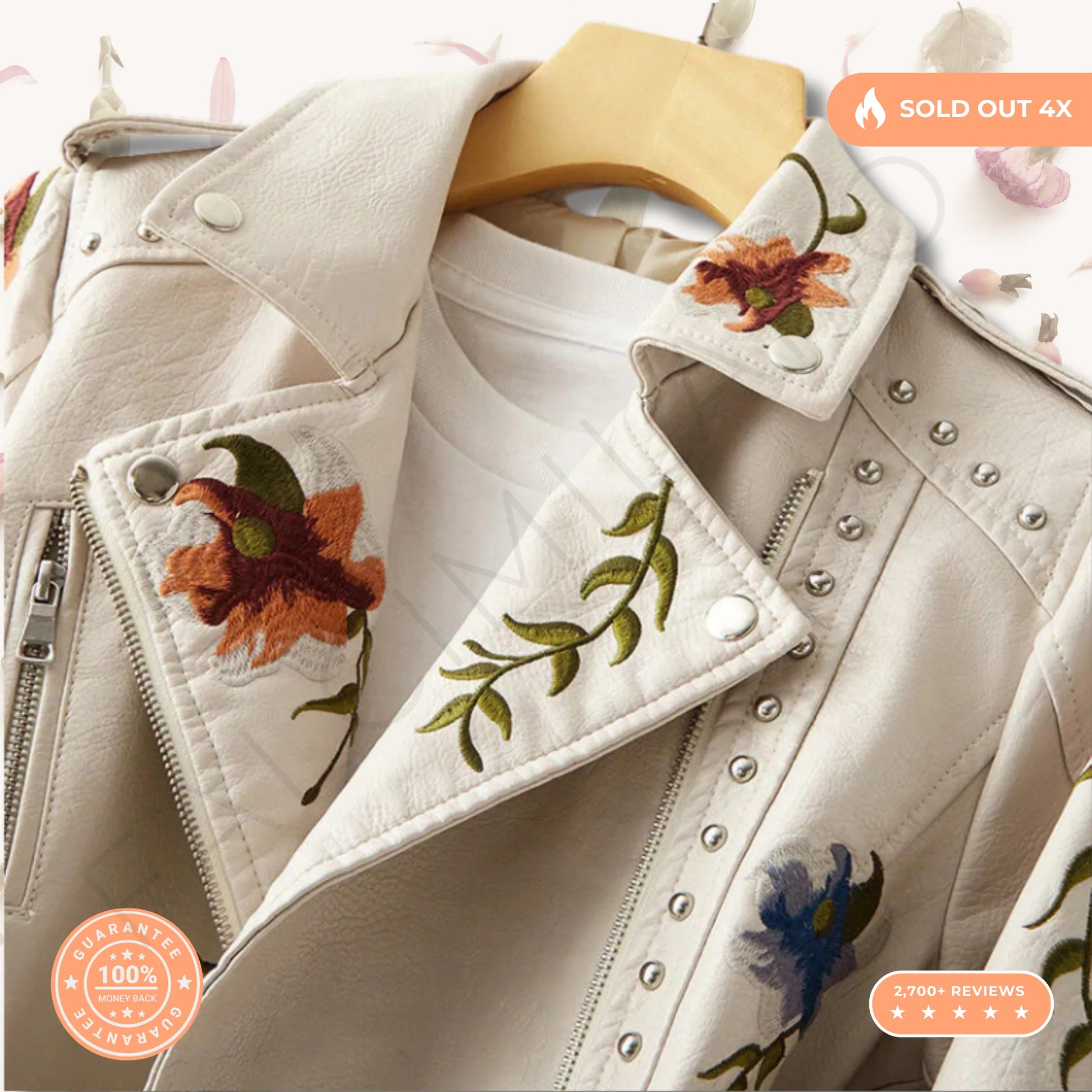 Premium 100% Leather Floral Motorcycle Jacket - Unleash Your Style!