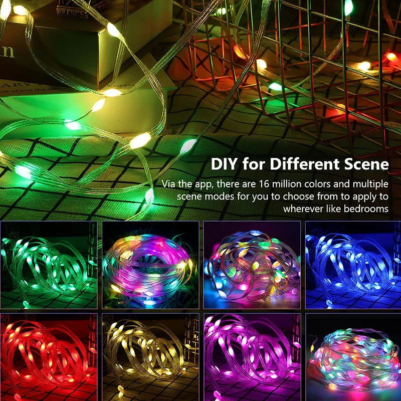 Enchanting RGB LED Strip Lights - WS2812B Bluetooth Smart Fairy Lights for Parties, Christmas, and Home Decor - Waterproof String Garland for a Magical Atmosphere