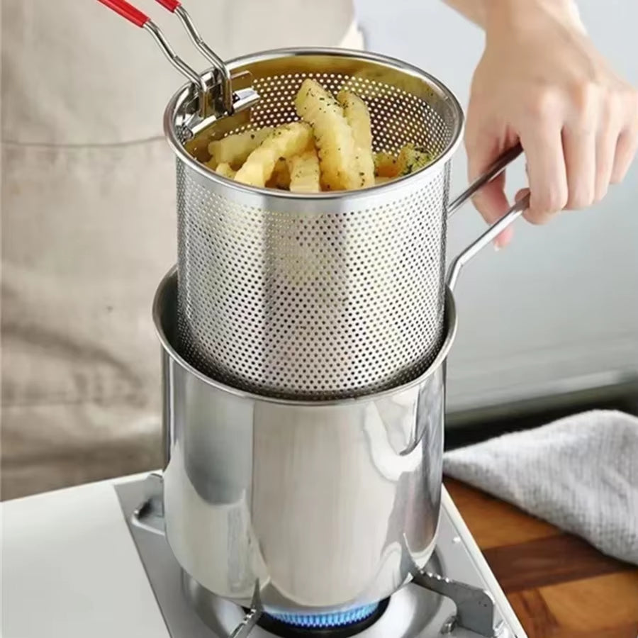 Versatile Stainless Steel Fryer - Perfect for Crispy French Fries and Juicy Chicken Wings, Compact Oil Pot with Built-in Filter Screen