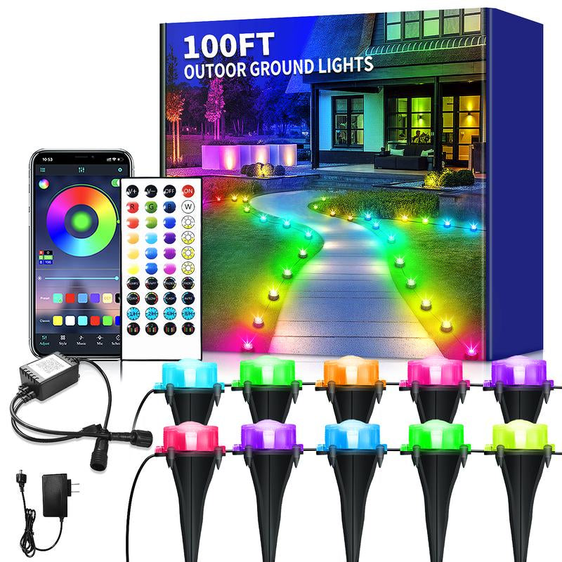 Color Changing RGB Outdoor Ground Lights - Smart Remote & App Control, IP67 Waterproof Pathway Lighting for Garden, Lawn & Holiday Parties