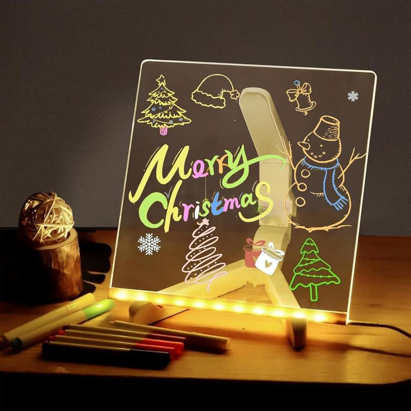 Colorful LED Note Board - Illuminated Acrylic Drawing & Message Board with Adjustable Stand & 7 Markers for Office & School Use - Perfect for Christmas Decor!