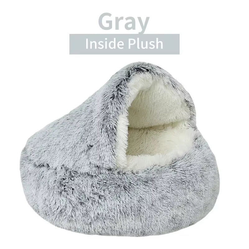 Cozy 2-in-1 Winter Plush Cat Bed & Sleep Bag – Round Cat House for Cats and Small Dogs