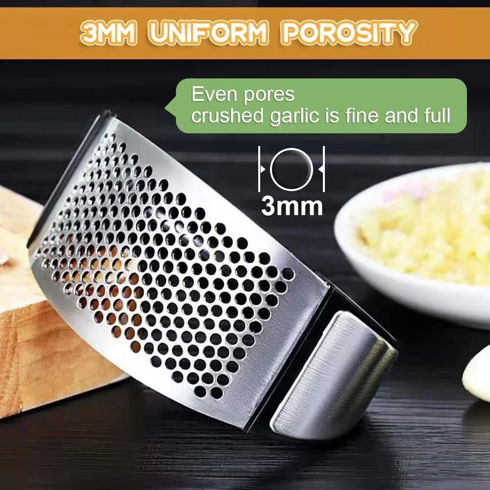 Stainless Steel Garlic Press & Chopper - Essential Kitchen Gadget for Easy Garlic Crushing and Vegetable Chopping