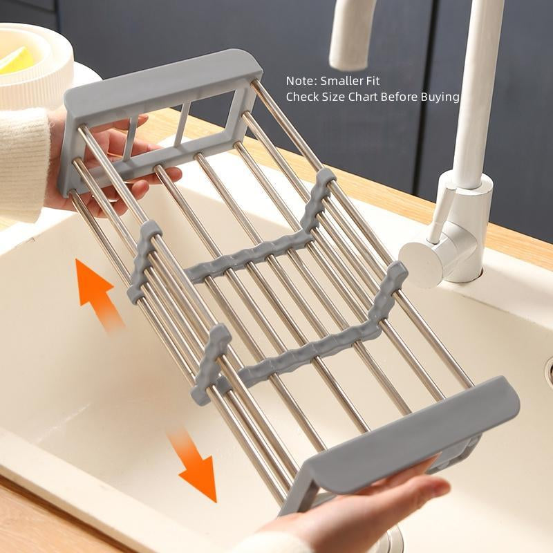 2-In-1 Stainless Steel Retractable Sink Dish Drying Rack - Versatile Kitchen Countertop Organizer for Dishes, Vegetables, and Fruits
