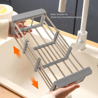 2-In-1 Stainless Steel Retractable Sink Dish Drying Rack - Versatile Kitchen Countertop Organizer for Dishes, Vegetables, and Fruits