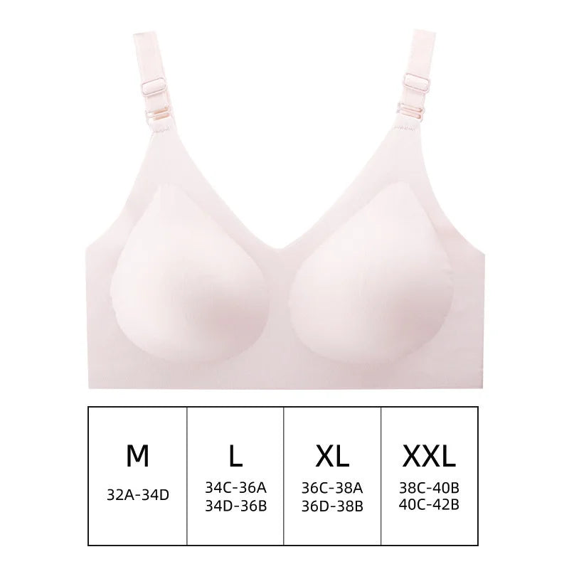 Seamless Wireless Bra for Women - Comfortable Jelly Color Breastfeeding Lingerie with Deep V Gather