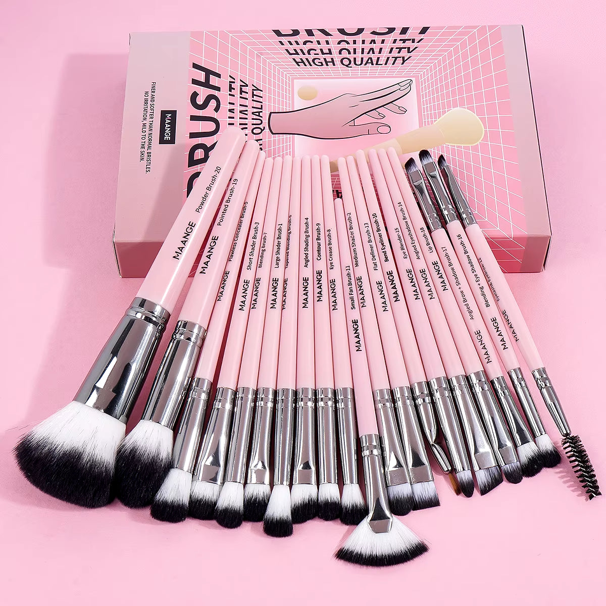 20Pcs Professional Makeup Brush Set with Box - Perfect for Powder, Eye Shadow, Foundation, and Blush!