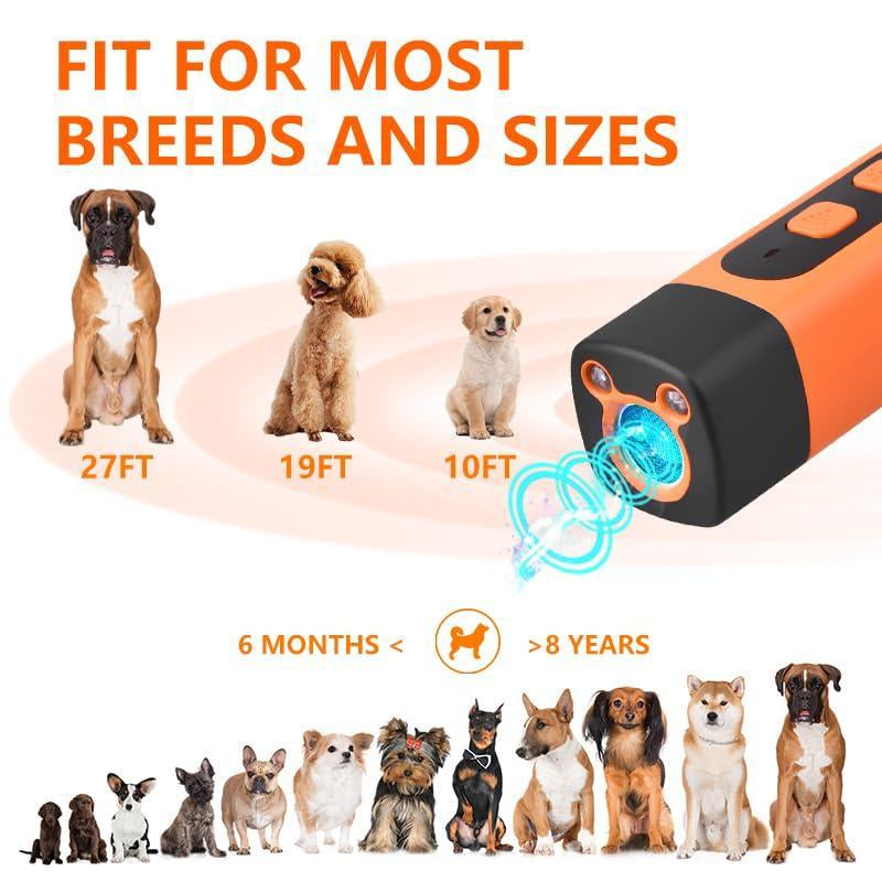 Rechargeable Sonic Dog Bark Deterrent - Safe 25KHz Anti-Bark Device with 32ft Range & LED for Indoor/Outdoor Use - Effective Dog Whistle & Barking Silencer