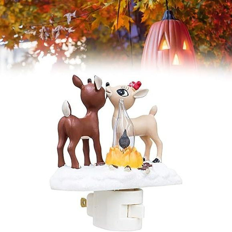 2025 Cute Christmas Reindeer Night Light - Festive LED Campfire Lamp for Bedroom, Living Room & Kids Room Decor, Perfect Holiday Gift