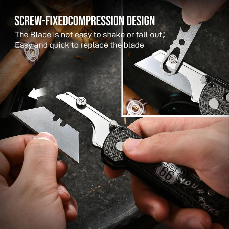 OKNIFE U1 Pro Route 66 Edition - Versatile Multitool Folding Utility Knife with Quick Change Blade, Screwdriver, and Pocket Clip for Everyday Use