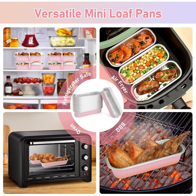 100 Mini Loaf Pans with Lids & Spoons - Disposable 6.8oz Baking Tins for Individual Cakes & Breads - Perfect for Parties & Gifts!