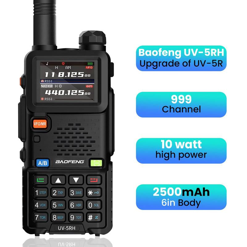 Baofeng 5RH Long Range Handheld Walkie Talkie - Rechargeable Two Way Radio with NOAA Weather Receiver & 999CH Frequency Copy