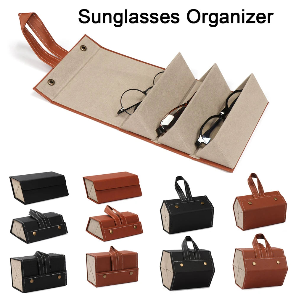 Versatile Multi-Slot Eyeglasses Organizer - Travel-Friendly PU Case for Sunglasses and Glasses Storage