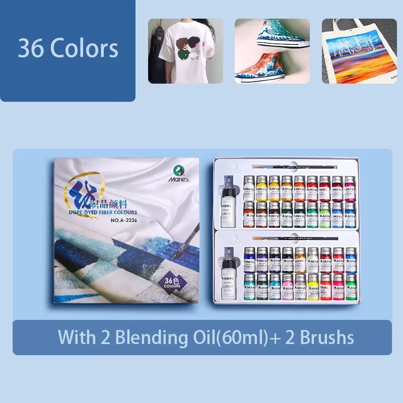 Vibrant 36-Color Permanent Fabric Paint Set by Marie - 10ml Tubes for Clothing & Canvas, Waterproof and Dope-Dyed Acrylics