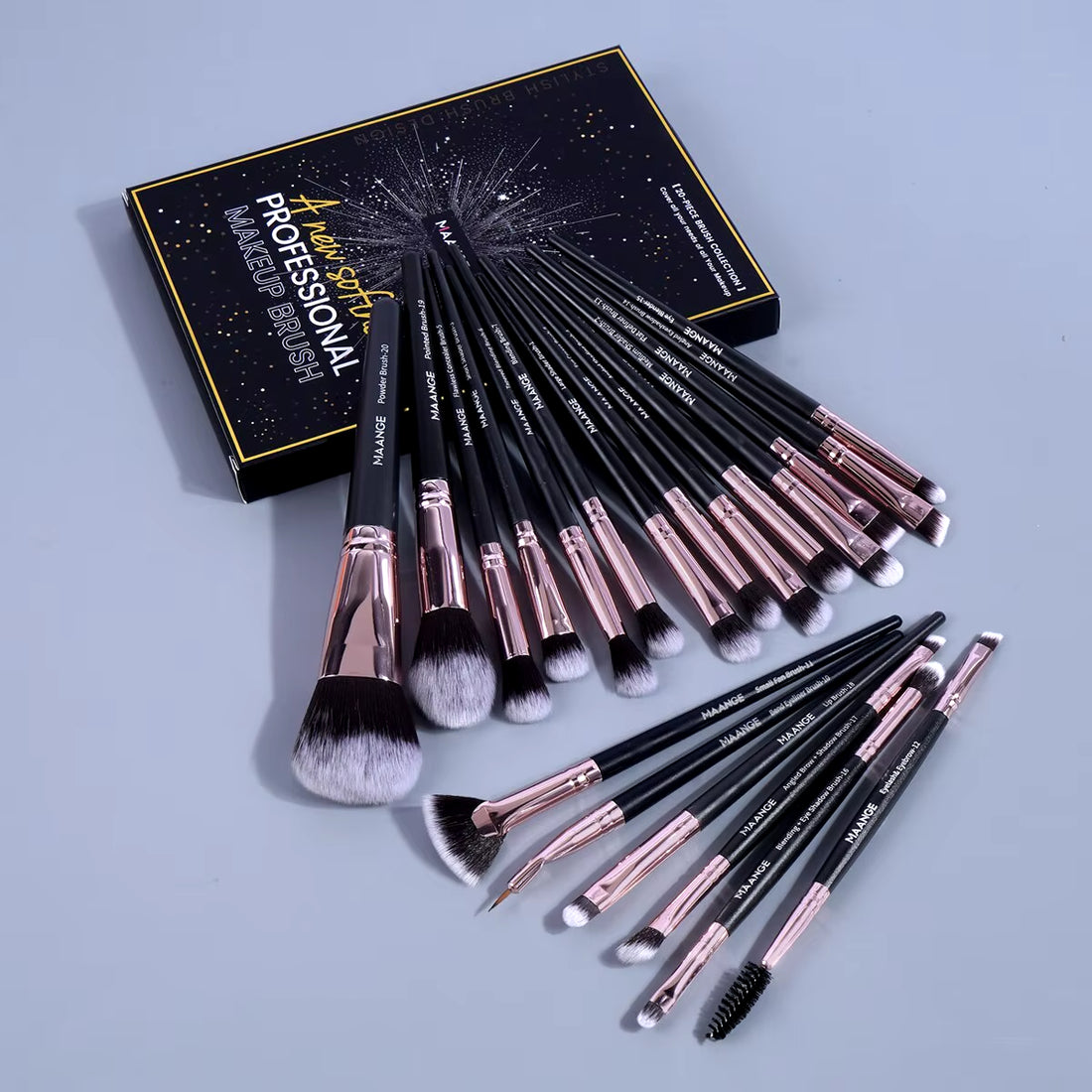 20Pcs Professional Makeup Brush Set with Box - Perfect for Powder, Eye Shadow, Foundation, and Blush!