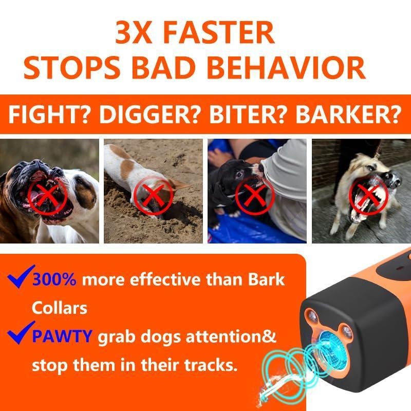 Rechargeable Sonic Dog Bark Deterrent - Safe 25KHz Anti-Bark Device with 32ft Range & LED for Indoor/Outdoor Use - Effective Dog Whistle & Barking Silencer