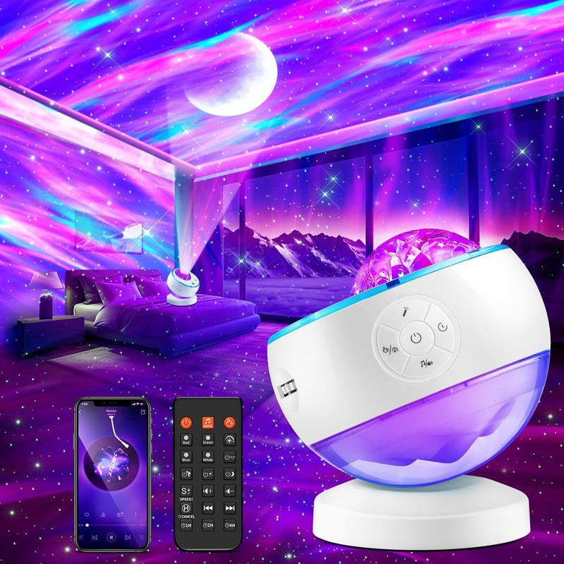 One Fire Northern Lights & Galaxy Projector - 16 Colors, 15 White Noises, Bluetooth Audio & Remote Timer for Bedroom & Living Room Night Light