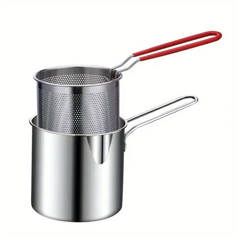 Versatile Stainless Steel Fryer - Perfect for Crispy French Fries and Juicy Chicken Wings, Compact Oil Pot with Built-in Filter Screen