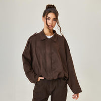 Cozy Vintage Women's Winter Jacket - Stylish Collared Zippered Long Sleeve Outerwear for Fall & Winter, Cropped with Epaulets