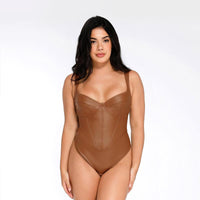 Elevate Your Silhouette: Popilush Faux Leather Lace Trim Corset Bodysuit with Tummy Control