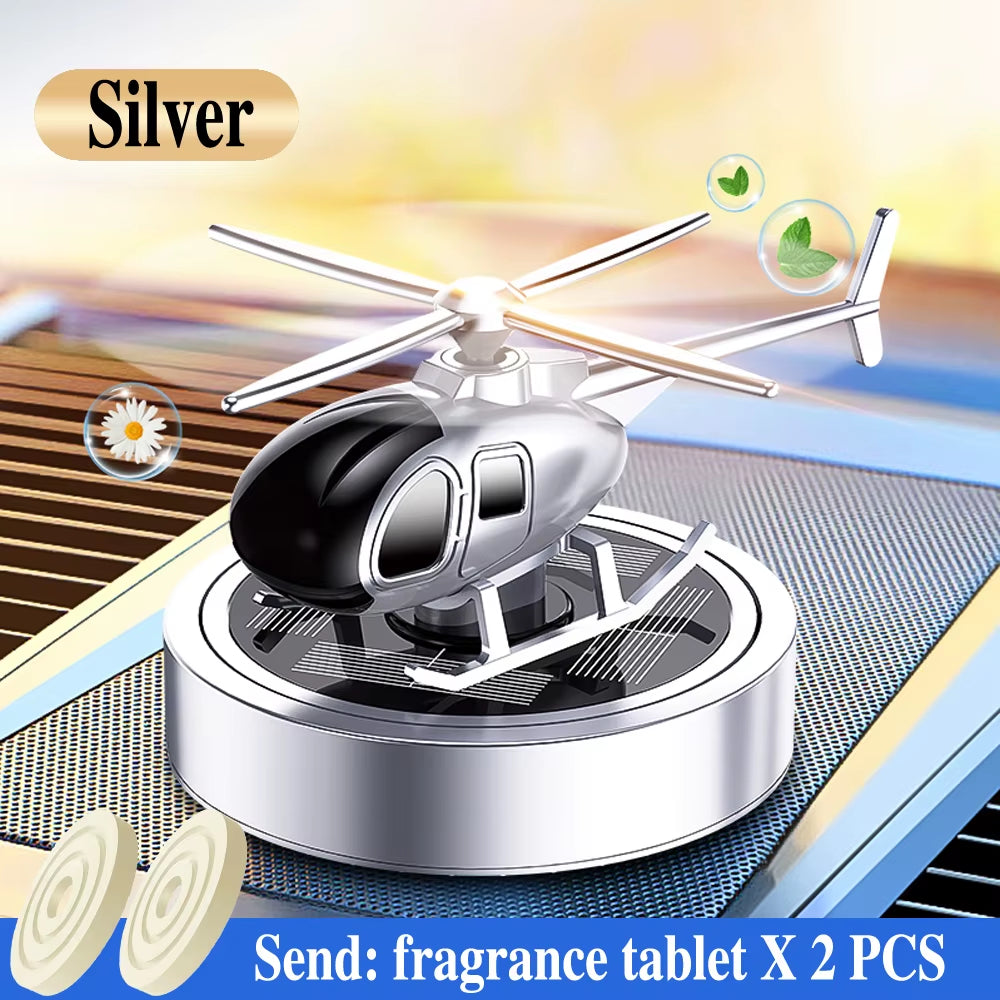 Solar-Powered Helicopter Car Air Freshener - Unique Propeller Rotating Perfume Diffuser for Your Vehicle Interior