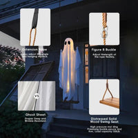 Spooky 5Ft Hanging Swinging Ghost with Lights - Perfect for Halloween Outdoor Decoration & Haunted Tree Decor for Porch and Yard