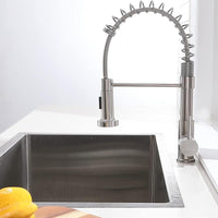 Brushed Nickel Kitchen Faucet with Pull-Down Sprayer - Modern Stainless Steel Single Handle for Farmhouse, RV, and Outdoor Use