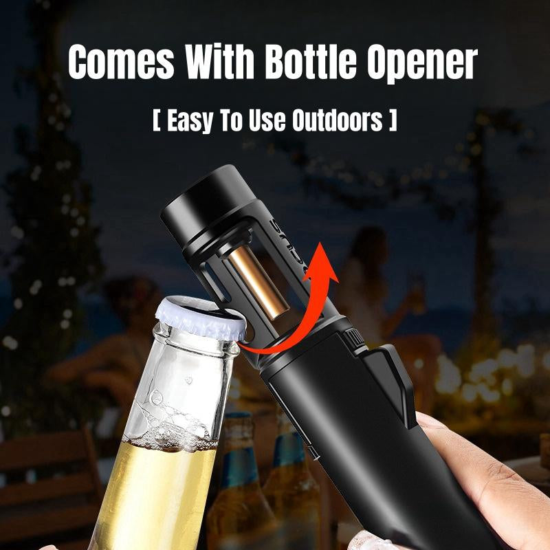 Ultimate 2-in-1 Windproof Torch Lighter & Bottle Opener - Refillable Adjustable Flame for Outdoor Adventures!