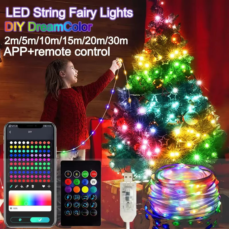 Enchanting RGB LED Strip Lights - WS2812B Bluetooth Smart Fairy Lights for Parties, Christmas, and Home Decor - Waterproof String Garland for a Magical Atmosphere