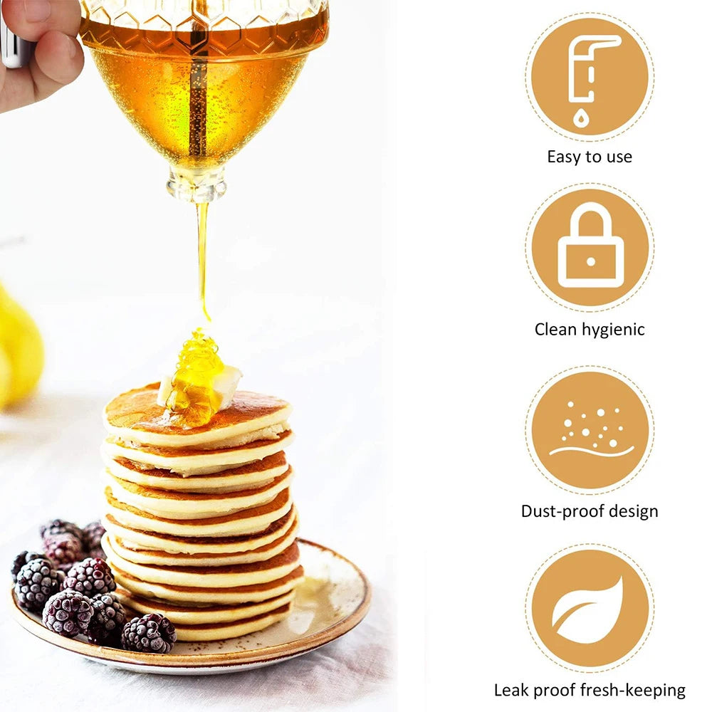 Revolutionary No Drip Honey Pourer with Stand - Elegant Storage Jar for Syrups, Juices, and More!