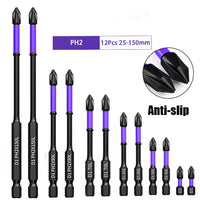 D1 Premium Shock-Proof Magnetic Screwdriver Bits Set - High Hardness PH2 in 25/50/65/70/90/150mm