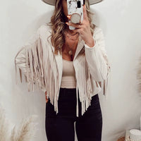 Y2K Fringed Hem Suede Leather Biker Jacket - Trendy Tassel Cardigan for Fall & Spring