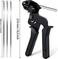 Heavy-Duty Metal Zip Ties with Stainless Steel Tie Gun - 100 Pack, 11.8 Inch UV Resistant Fastening Tool for Fences and Outdoor Use
