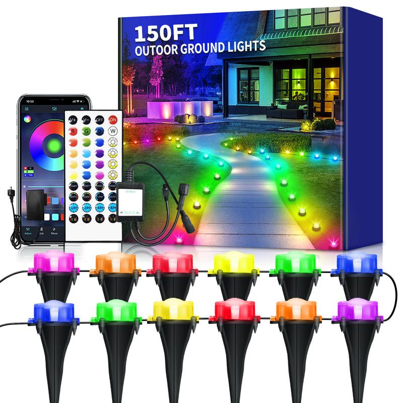 Color Changing RGB Outdoor Ground Lights - Smart Remote & App Control, IP67 Waterproof Pathway Lighting for Garden, Lawn & Holiday Parties