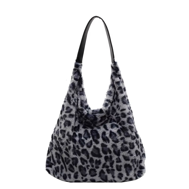 Chic Leopard Print Plush Hobo Bag - Stylish & Spacious Shoulder Purse for Commuting