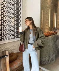 Chic Suede Texture Bomber Jacket for Women - Spring 2025 Fashion Must-Have!