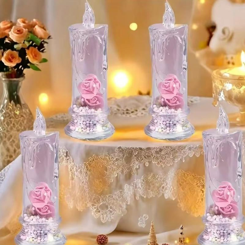 4-Pack Pink Flameless LED Candles – Perfect Romantic Decor for Valentine's Day, Weddings, Proposals, Birthdays, Dinners, and More!