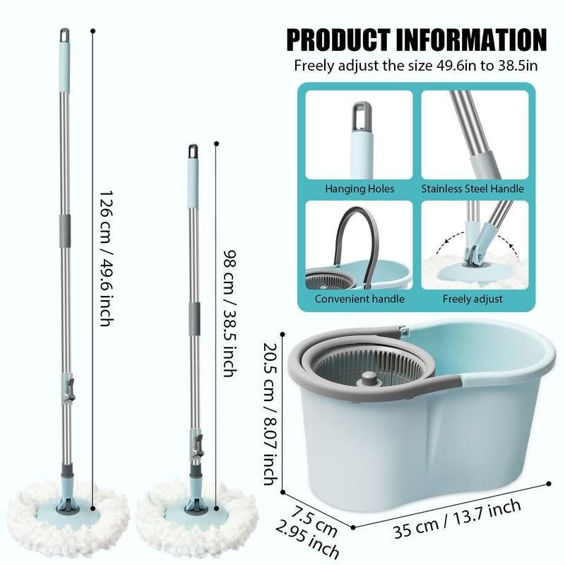 Ultimate Spin Mop & Bucket Set - 360° Floor Cleaning with 3 Microfiber Heads & 50" Extended Handle!