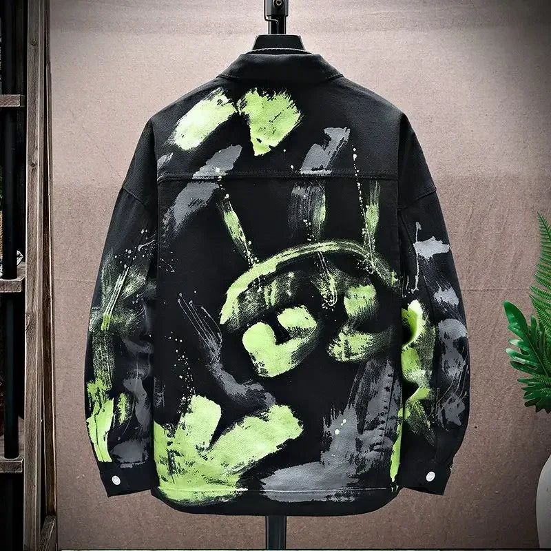Trendy Men's Painted Denim Jacket - Stylish Graffiti Hip Hop Coat at an Affordable Price with Fast Delivery
