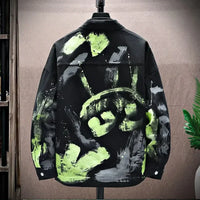 Trendy Men's Painted Denim Jacket - Stylish Graffiti Hip Hop Coat at an Affordable Price with Fast Delivery
