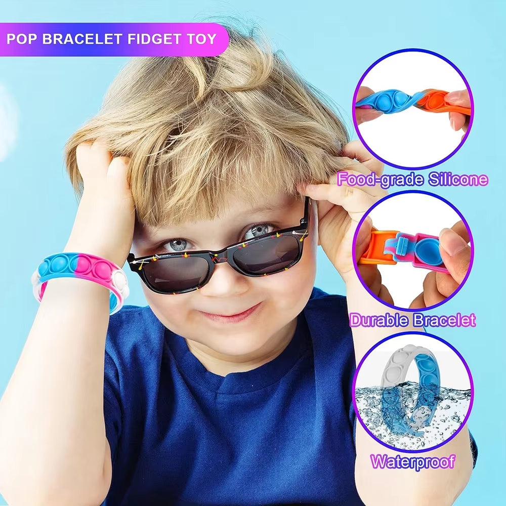 Rainbow Pop Fidget Bracelets – 24/48/72 PCS Party Pack!