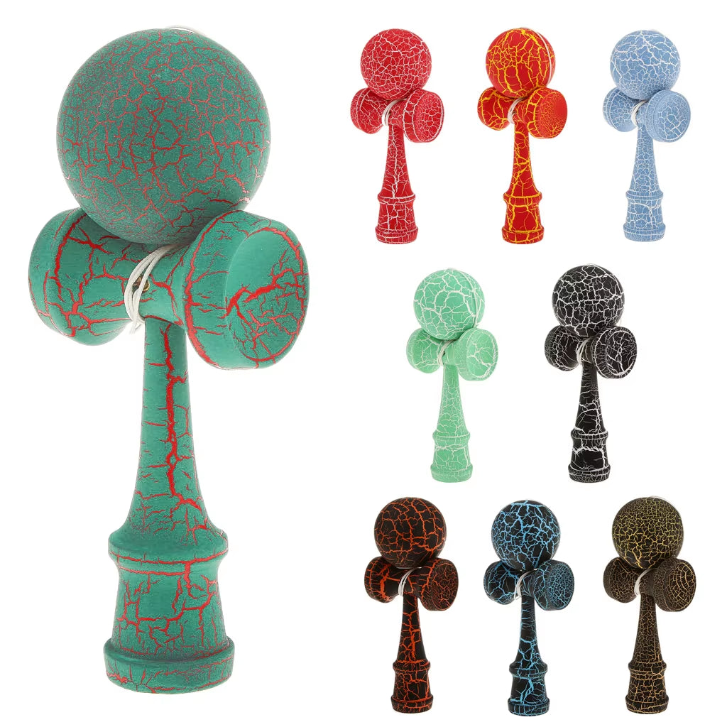 Traditional Japanese Kendama - Full Crackle Paint Wooden Skill Ball Game for Kids