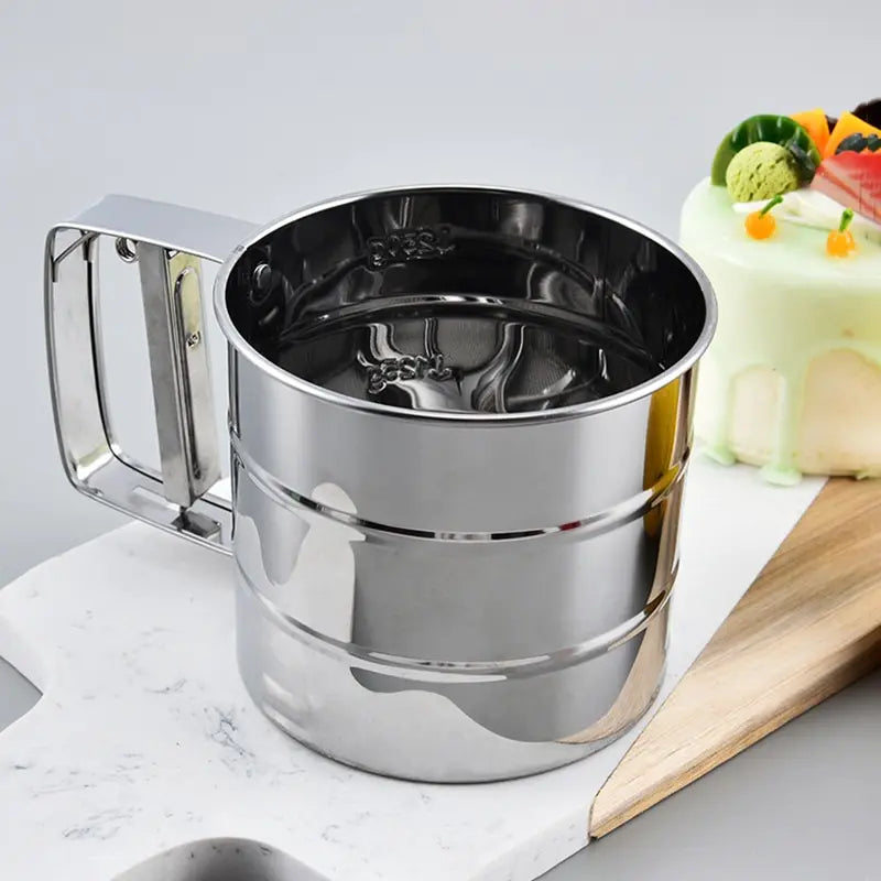 Premium Stainless Steel Flour Sifter with Hand Press - Perfect for Baking & Powder Sugar Shaking!
