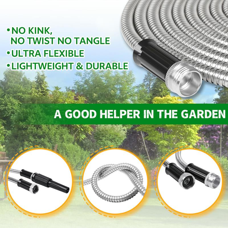 Premium Stainless Steel Flexible Garden Water Hose with Nozzle - Choose Your Length (25/50/75/100FT) for Him!