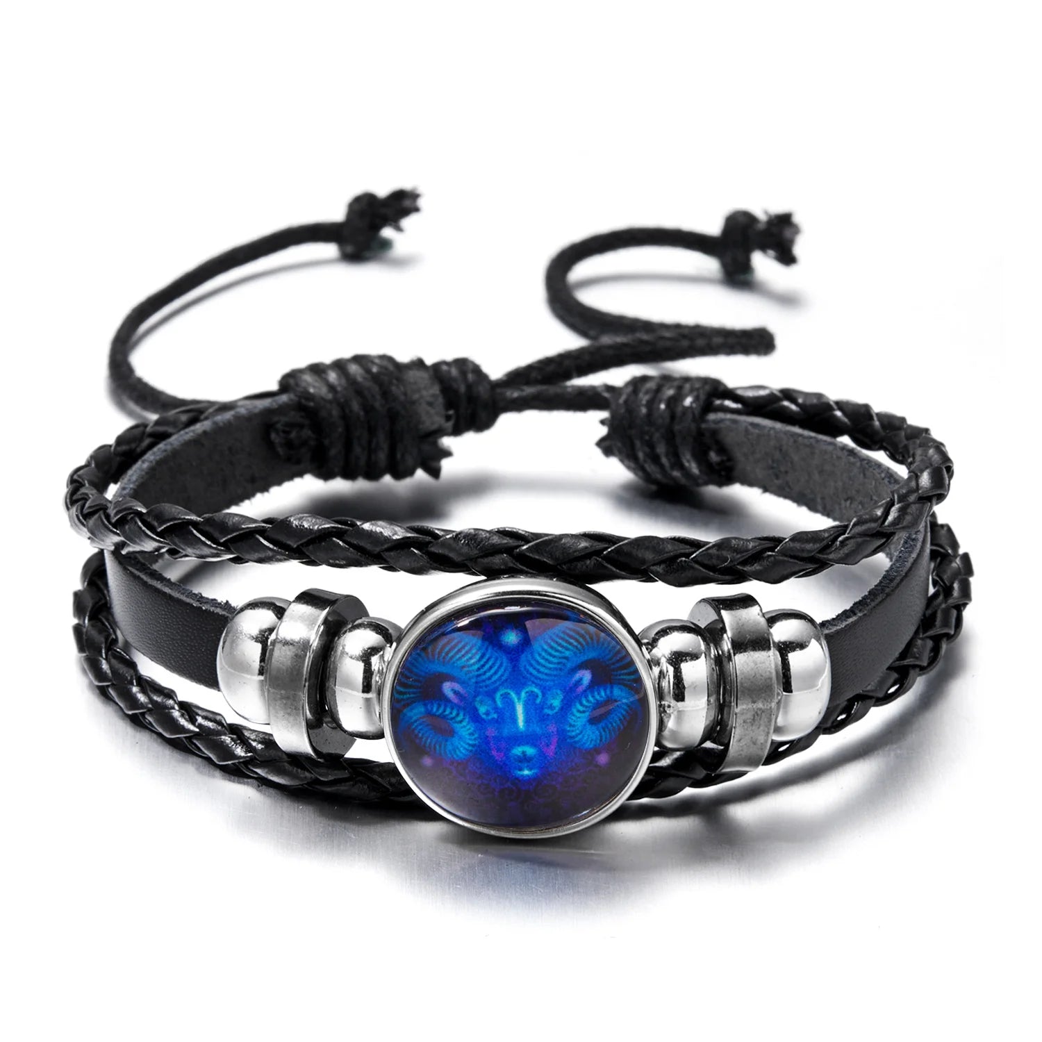 Luminous Zodiac Leather Bracelet – 12 Constellations | Adjustable Vintage Wrap for Men & Women