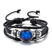 Luminous Zodiac Leather Bracelet – 12 Constellations | Adjustable Vintage Wrap for Men & Women