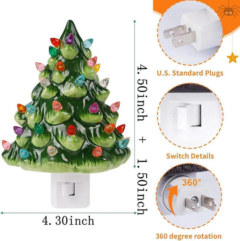 Ceramic Christmas Tree Night Light - 6" Nostalgic Green Decor for Bathroom & Holiday Cheer