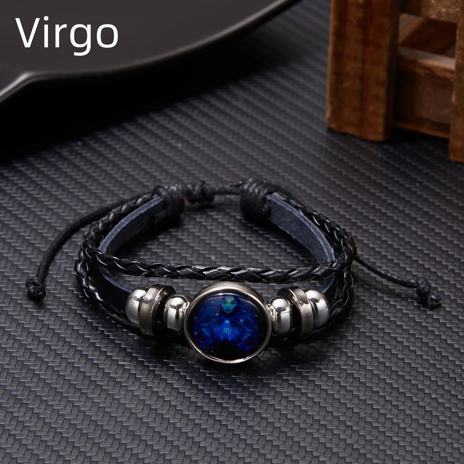 Luminous Zodiac Leather Bracelet – 12 Constellations | Adjustable Vintage Wrap for Men & Women