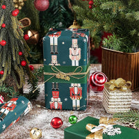 Reversible Nutcracker Christmas Wrapping Paper - 17" x 33' Foil Green Mini Roll for Holiday Celebrations and Parties