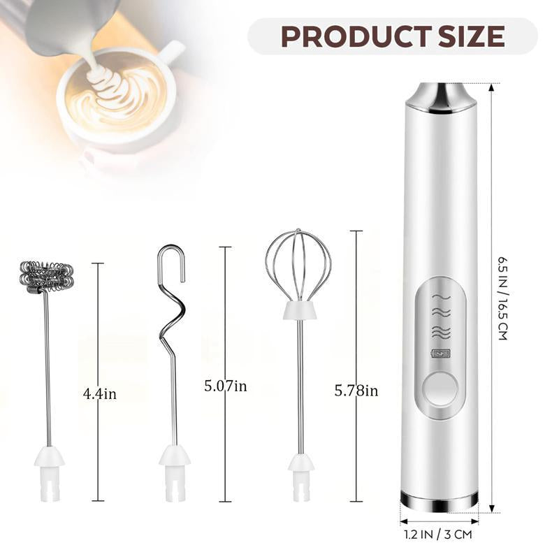 Versatile Rechargeable Milk Frother with 3 Heads & Speeds - Perfect for Lattes, Cappuccinos, Matcha, and More!